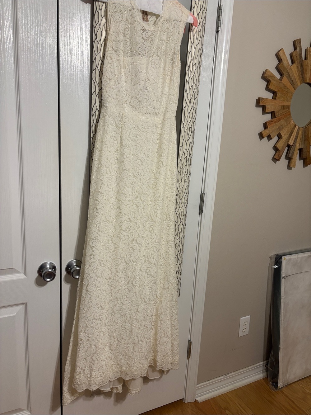 Encore by Watters Cream Bridal Lace Lined Dress with slight train